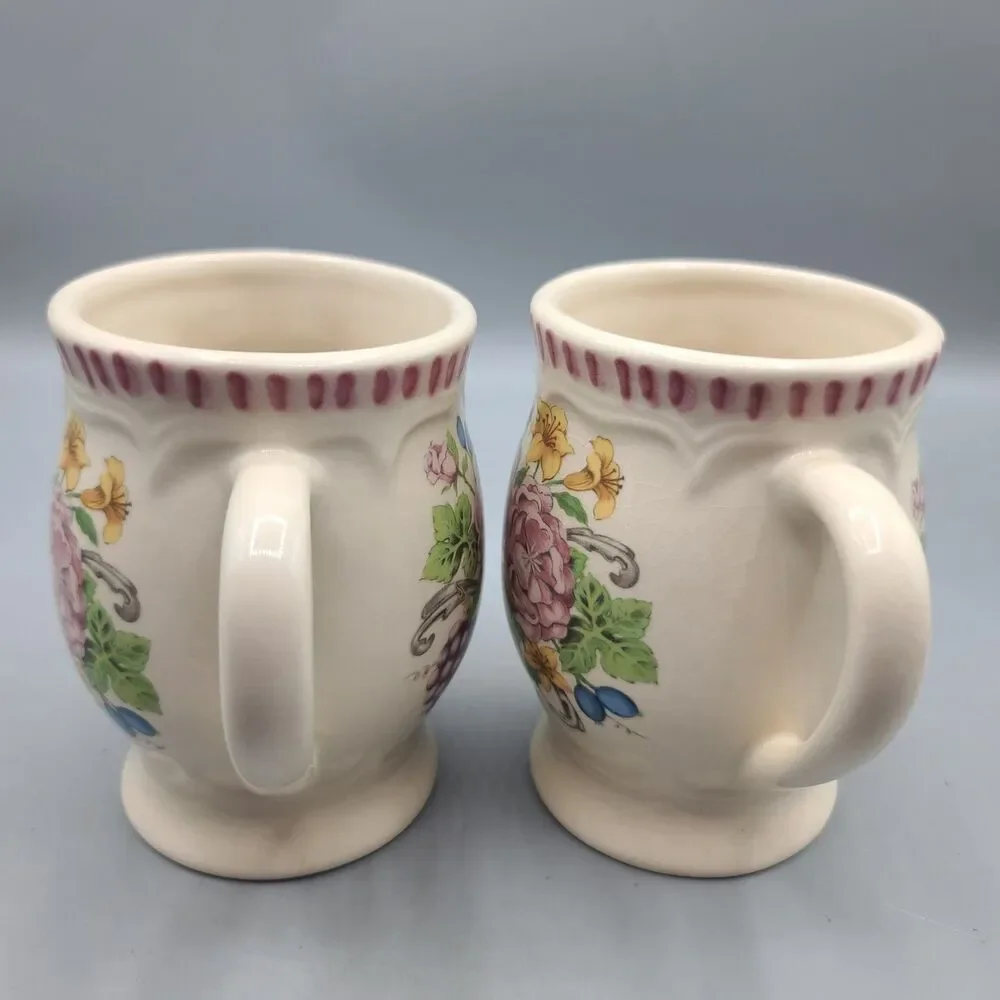 Himark Ceramic Floral Fruit Coffee Tea Mugs Vintage Set Of 2